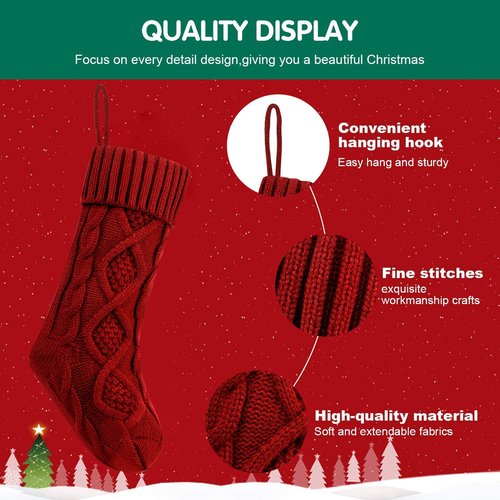 Fesciory Christmas Stockings, 6 Pack 18" Large Cable Knit Stocking & Decor for Family Holiday Xmas Party Gift, Burgundy