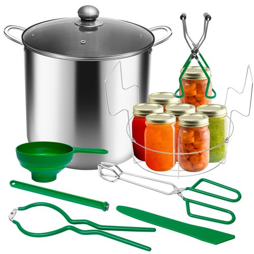 Johaus Canning Pot with Lid & Rack, 21.5 QT Stainless Steel Water Bath Canner for Home Canning, Complete Canning Supplies with Funnel, Jar Lifter, Tongs, Lid Lifter, Wrench, Bubble Remover