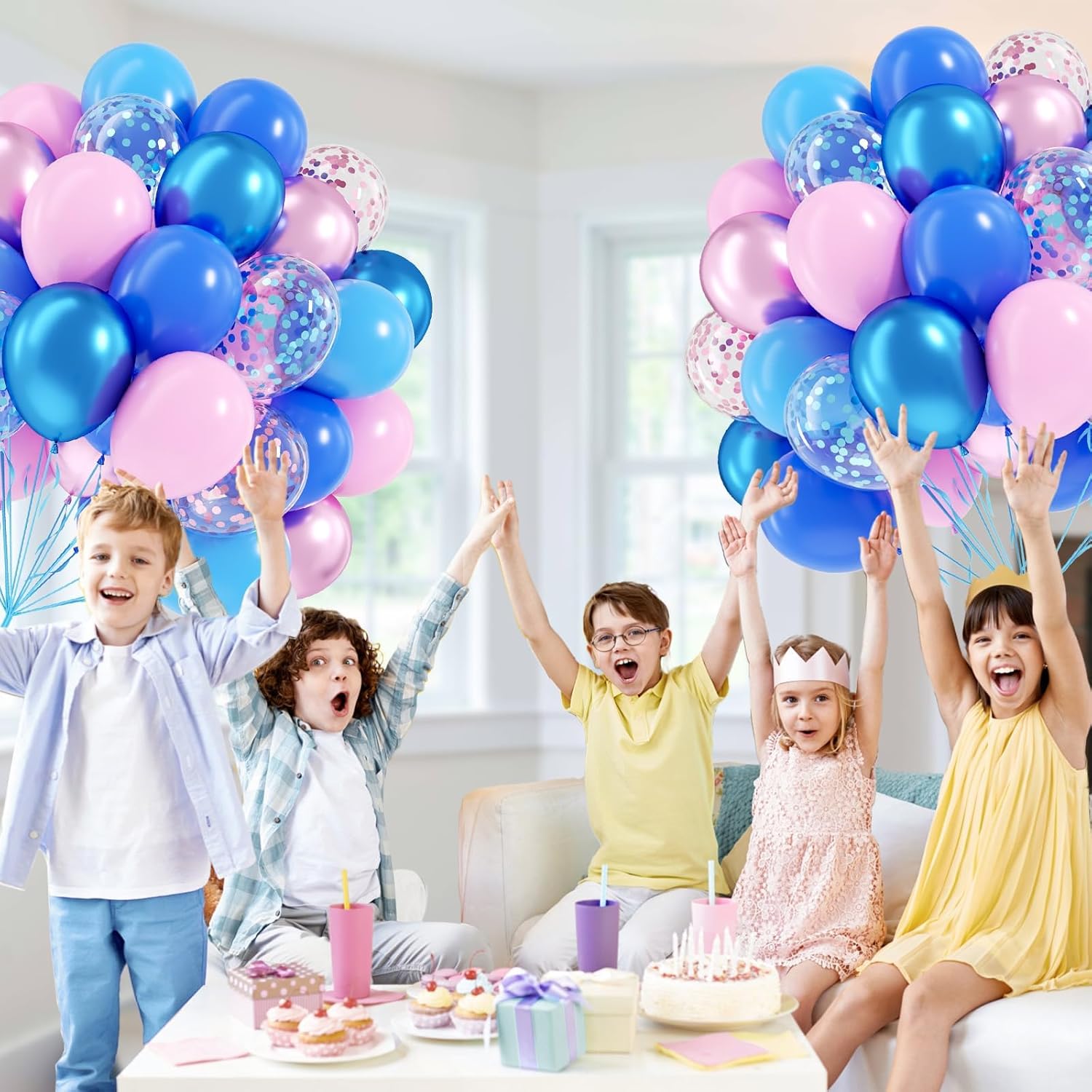 Skiennix 60pcs Pink & Blue Balloons - 12-Inch Metallic Confetti for Gender Reveal & Baby Shower Decor