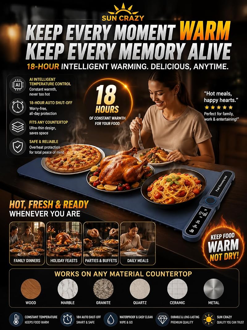 XXXL Electric Warming Mat 40 x 15 in - Large Silicone Food Warmer for Buffet & Parties