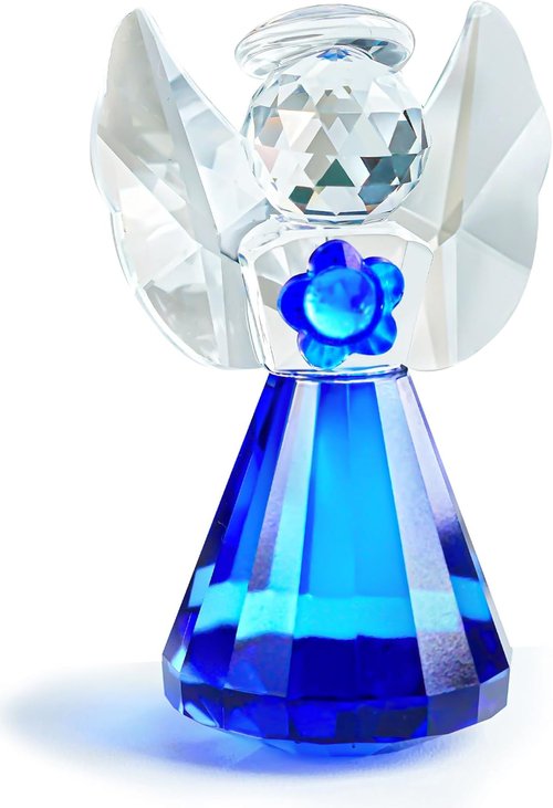 HDCRYSTALGIFTS Blue Crystal Guardian Angel Figurine - 3.5'' Glass Ornament for Home Decor & Gifts