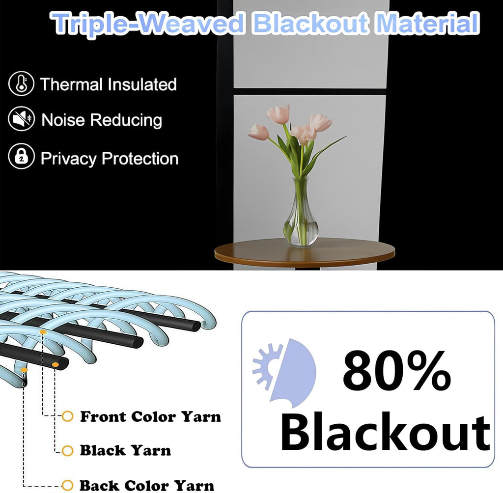 Simplebrand Blackout Curtains - Thermal Insulated Room Darkening Drapes | 63 Inch Length, 2 Panels Set, Black