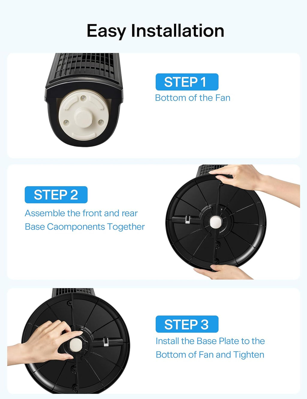 Pelonis 30-Inch Oscillating Tower Fan - 3 Speed Settings & Auto-Off Timer | Black, Medium Size