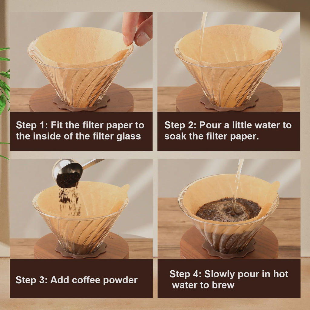 Mongdio Pour Over Coffee Maker, 20 oz High-Heat Borosilicate Glass Coffee Maker with 100pcs Paper Filters, 5 in 1 Drip Coffee Maker Set for Home Café Restaurant and Camping - 600ml, Clear