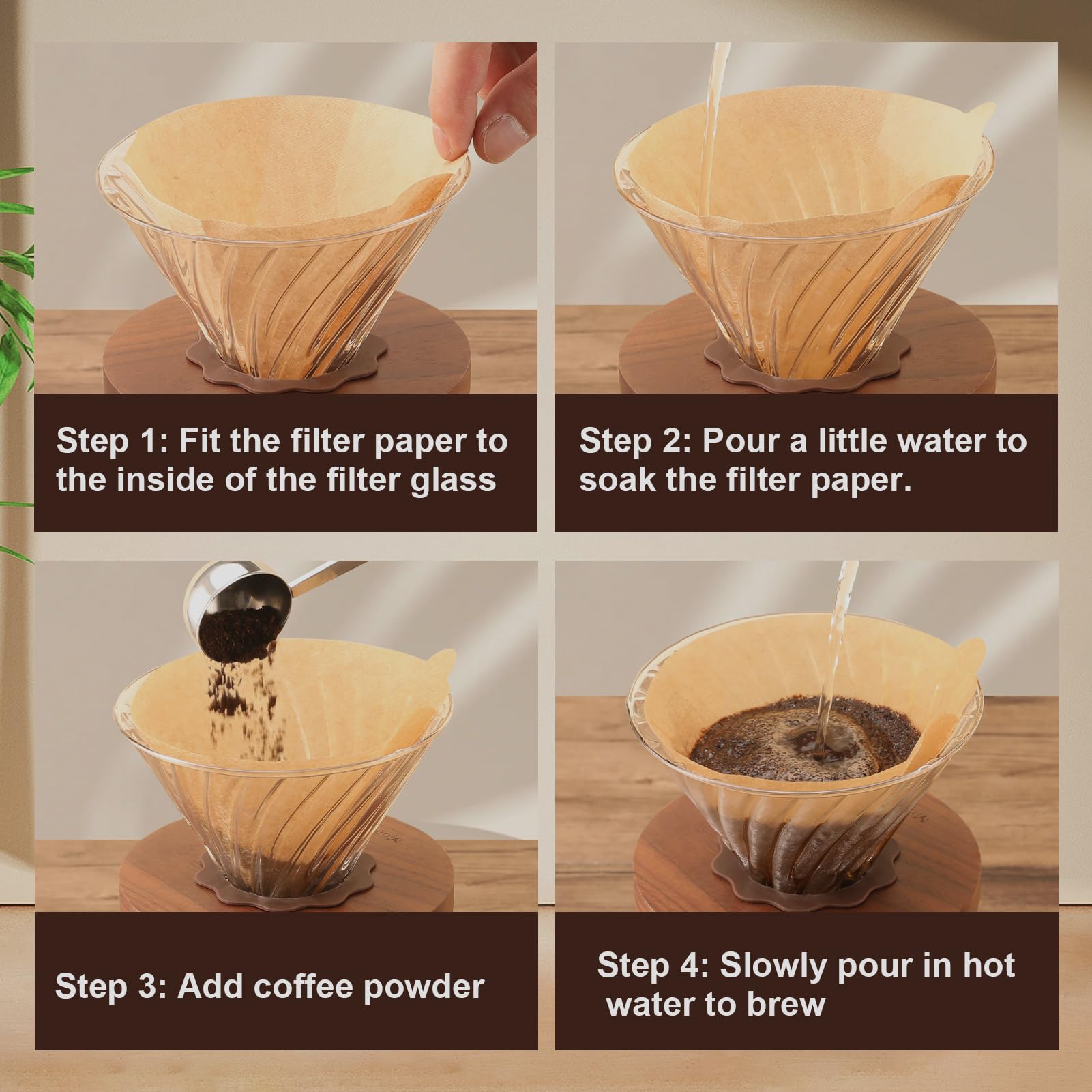 Mongdio Pour Over Coffee Maker, 20 oz High-Heat Borosilicate Glass Coffee Maker with 100pcs Paper Filters, 5 in 1 Drip Coffee Maker Set for Home Café Restaurant and Camping - 600ml, Clear