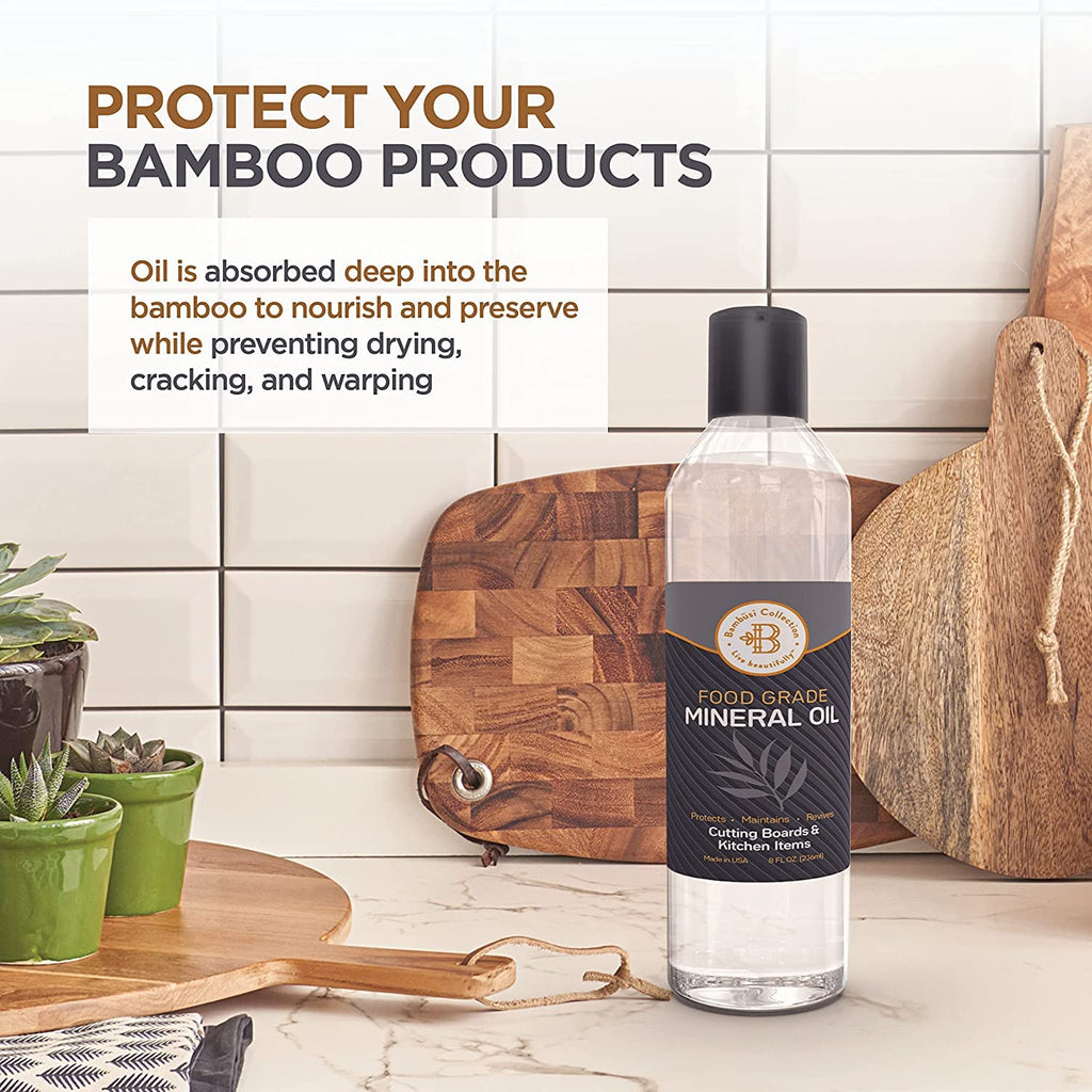 Mineral Oil for Wood Cutting Board - Food Grade Butcher Block Oil Conditioner, Cutting Board Oil for Bamboo, Teak, Wood Countertops, Knives, Utensils, Meat Grinder, Soapstone, Marble, 8 oz by Bambusi