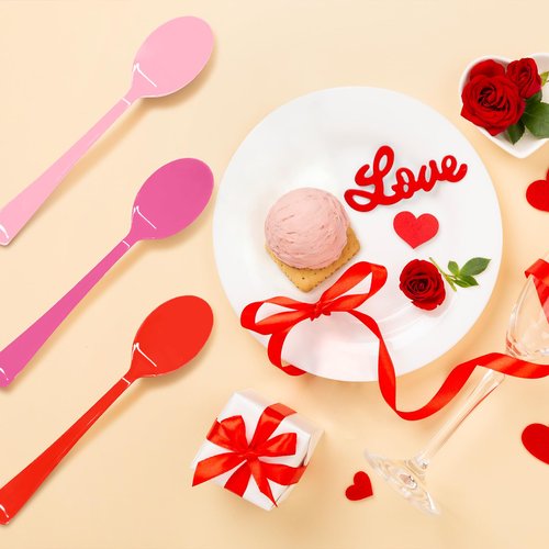 60 Pcs Valentine's Day Plastic Spoons Disposable Cutlery Set Heavy Duty 60 Spoons for Valentine's Day, Girl Birthday, Sweet 16 Party Party Decorations(Pink, Hot Pink, Red)