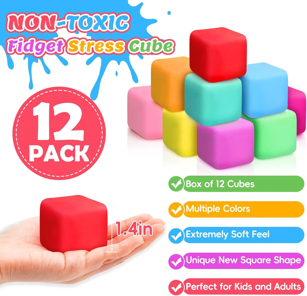 Skiennix 12 Pack Slow Rising Stress Cubes - Soft Squishy Fidget Toys for Anxiety Relief | Perfect for Kids & Adults