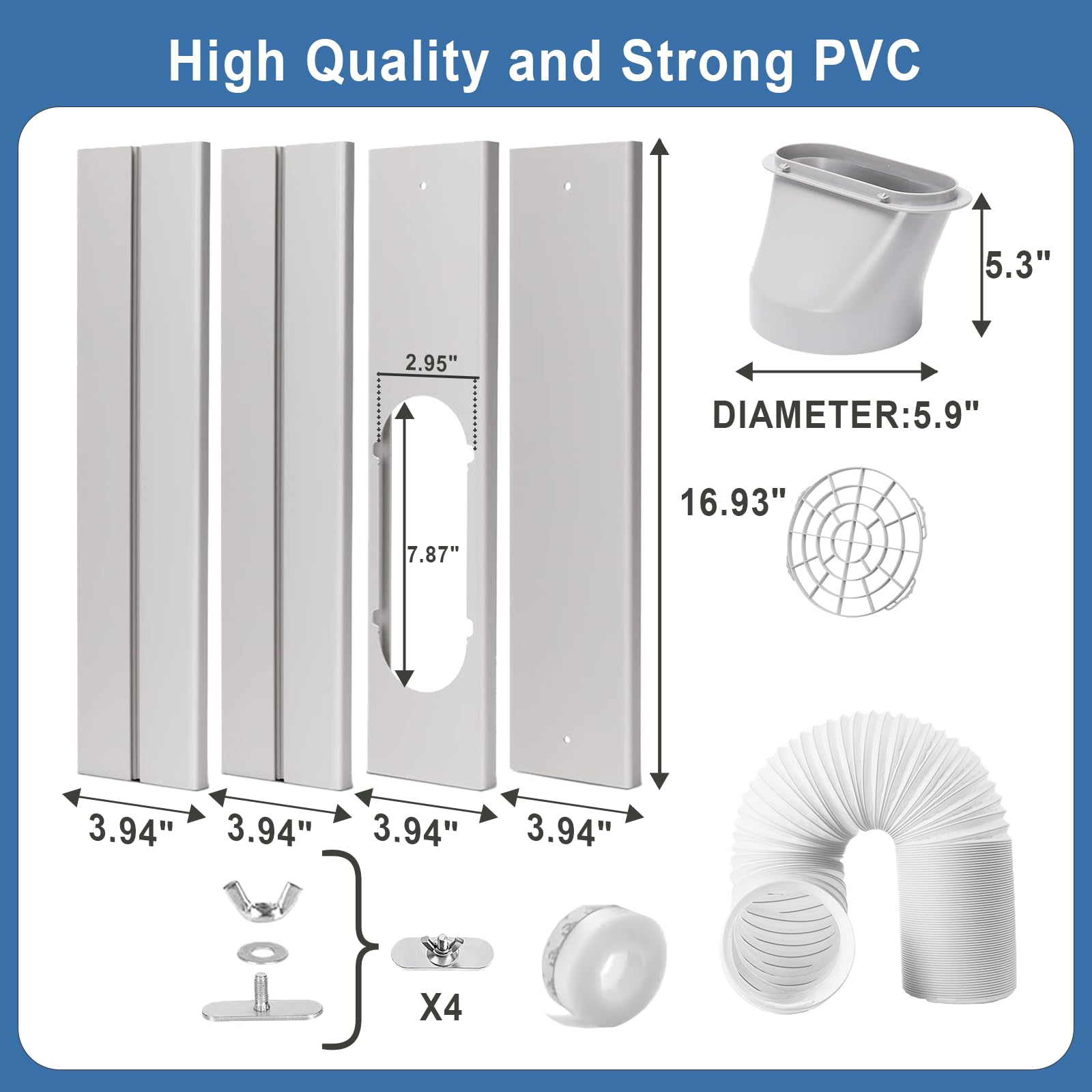 Aukney Portable AC Window Vent Kit, Adjustable Vertical/Horizontal Sliding Window Kit Plate for AC Unit, Seamless Portable AC Window Seal with 5.9 Inch Diameter, 59 Inch Length Exhaust Hose