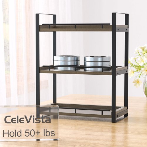 CeleVista Bathroom Counter Organizer, 3 Tier Wood Countertop Shelf for Vanity, Skincare, Makeup, Kitchen Coffee and Sink Storage, with Durable Metal Bracket (Dark Brown)