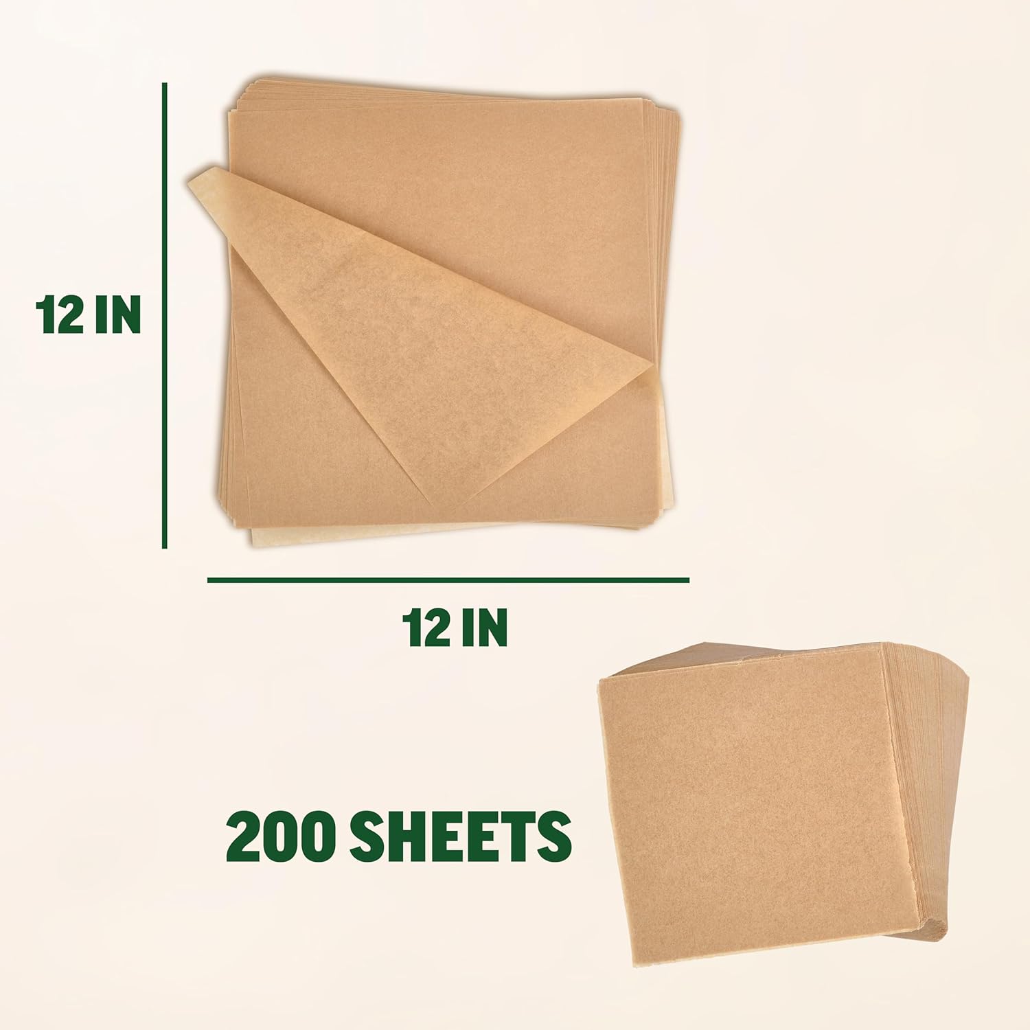 Zenlogy Parchment Paper Squares - Unbleached, High Heat, Non-Stick | 12x12 Inches, 200 Sheets for Baking & Dehydrating