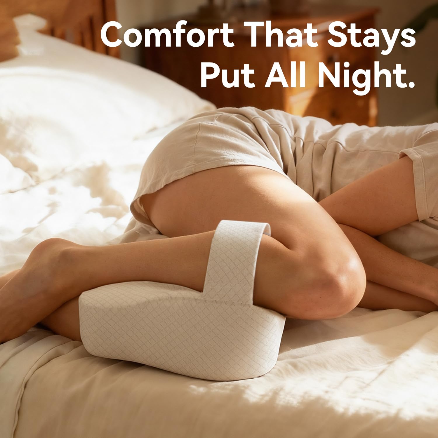 RPOMU Knee Pillow for Side Sleepers, Memory Foam Leg Pillow for Side Sleeping, Between Legs Pillow for Relief Sciatica Hip Lower Back Pain, White