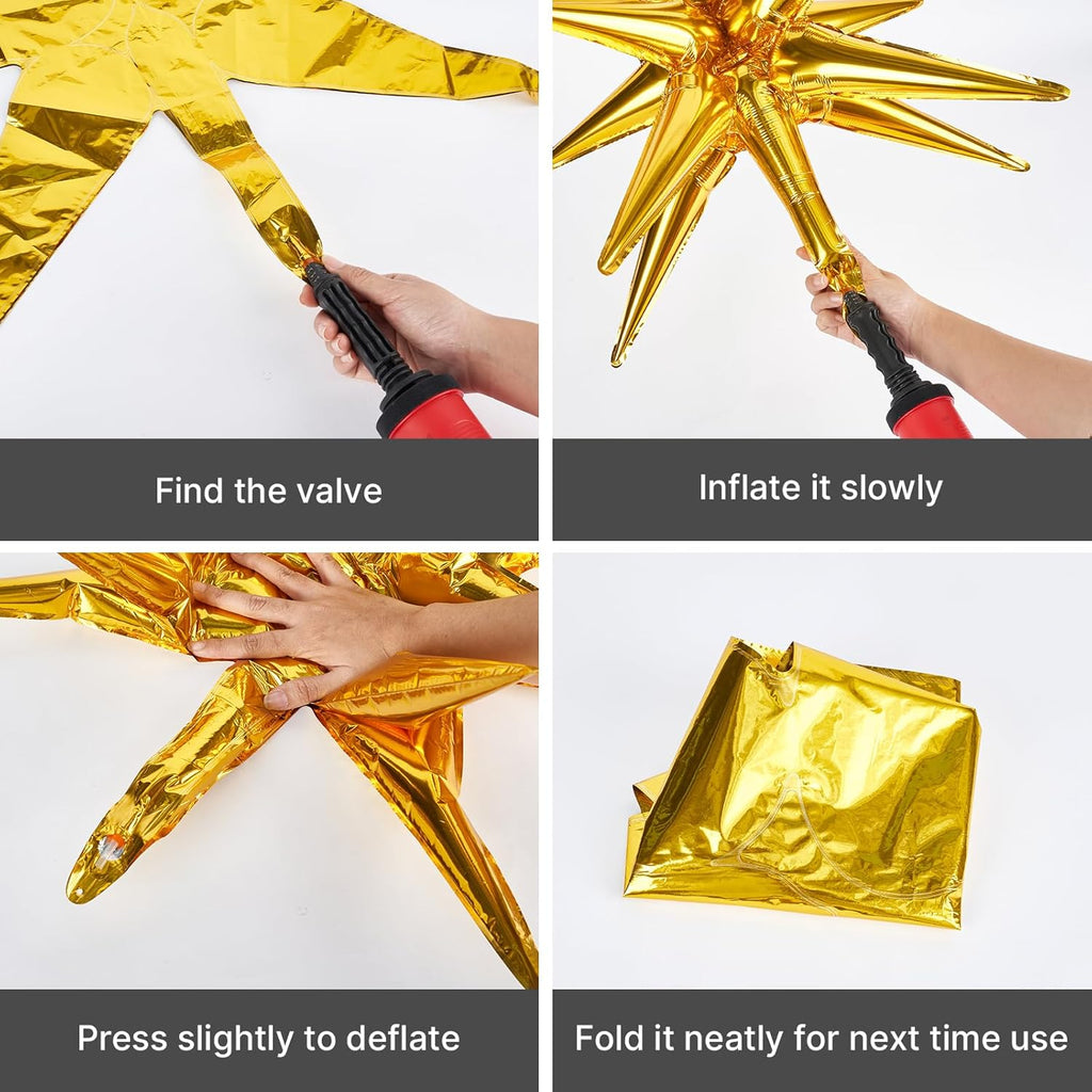 PartyWoo Metallic Gold Star Foil Balloons - 6 Different Sizes | 22-Inch Mylar Pack for Celebrations
