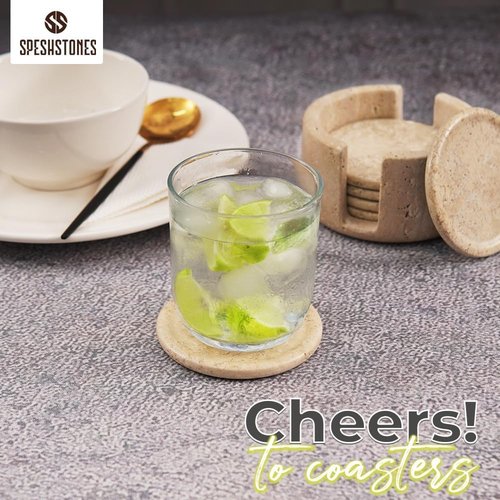 SPESHSTONES Marble Coasters Set of 6 Round 3.5 Inch Travertine Coaster for Drinks with Holder - Ideal Stone Drink Coasters for Coffee Bar Accessories, Gifts, Dining Table & Home Décor