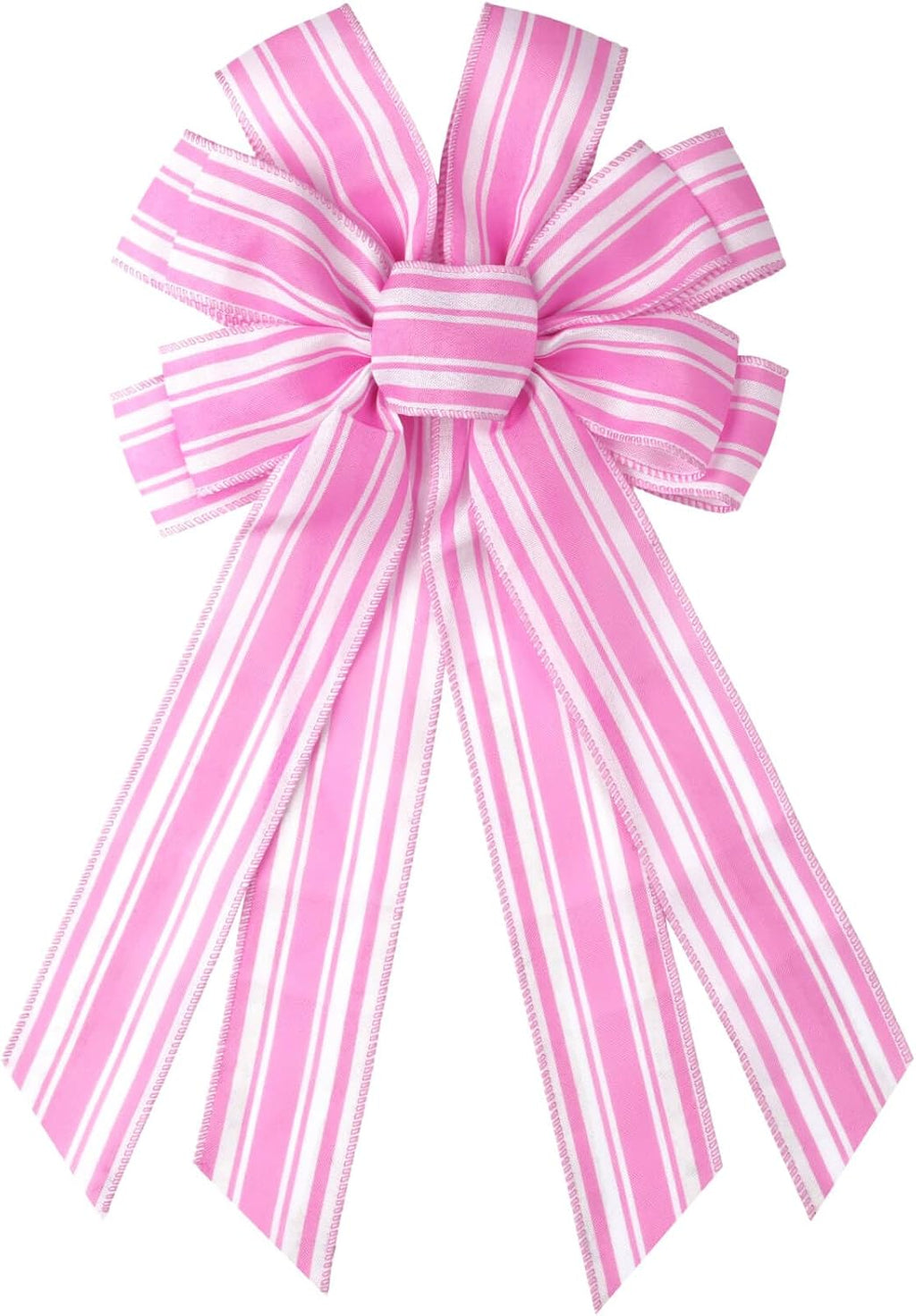 Skiennix Pink & White Striped Wreath Bow - Large 20x11 Inch Baby Shower Decor | Spring & Easter Accent