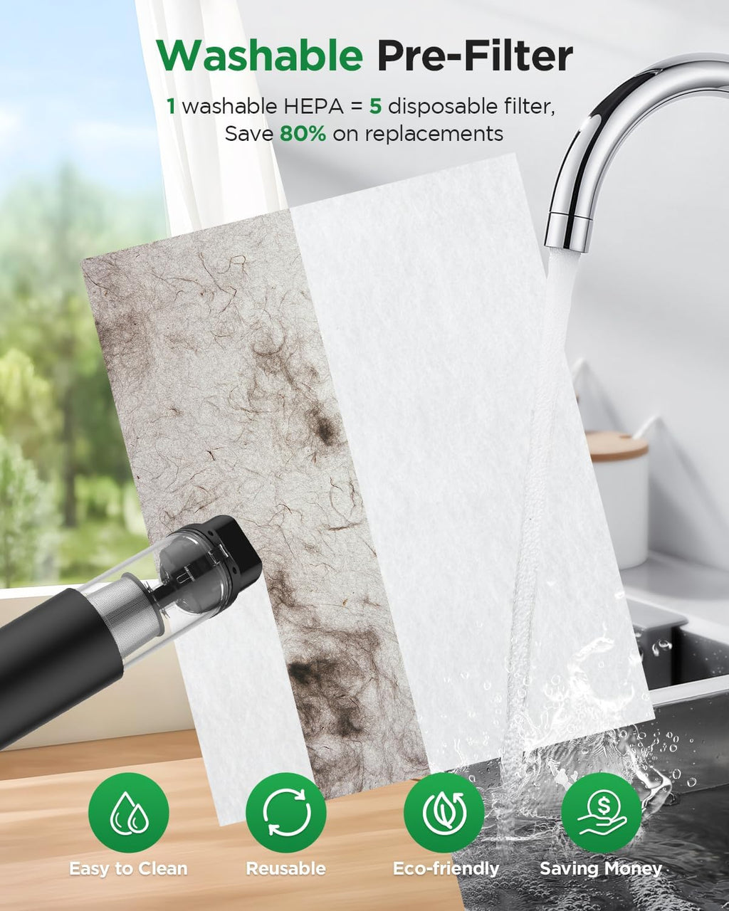 MOOKA Air Purifier - Double-Sided Design for Large Rooms Up to 2800 Ft² | Washable Filters & PM2.5 Monitor