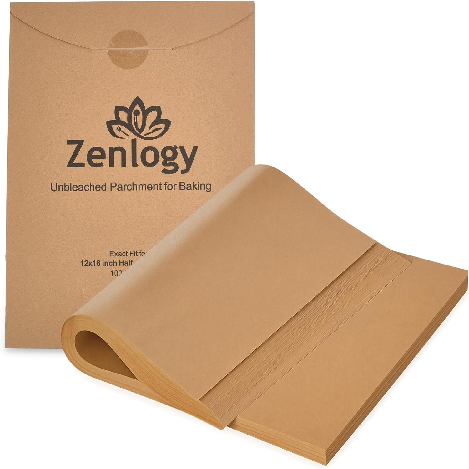 Zenlogy Parchment Paper Sheets - Unbleached, Non-Stick, High Heat | 12x16 Inches, 100 Sheets for Baking