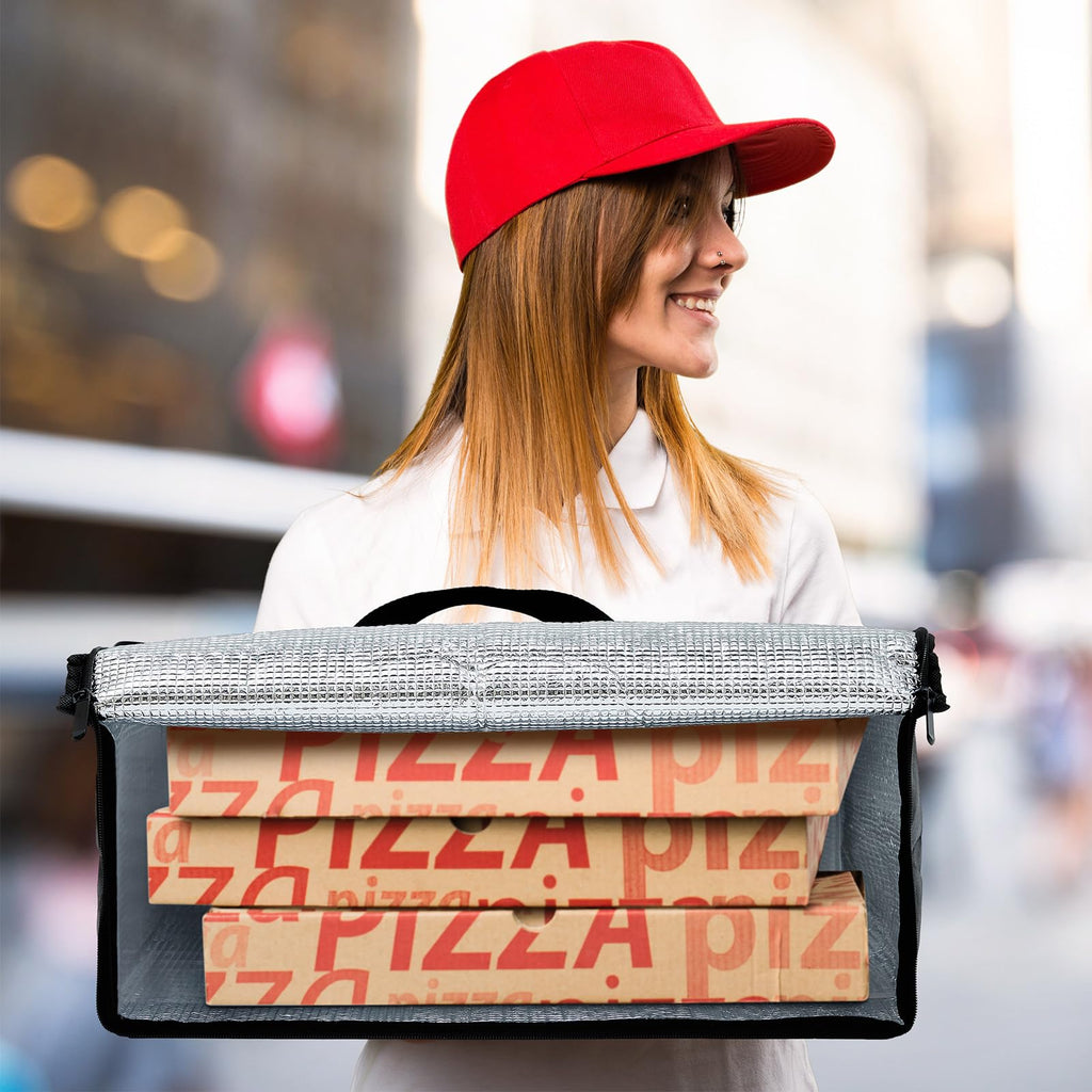 Maxcheck 6 Pcs Insulated Bags for Food Delivery XXXL Large Capacity Hot Grocery Tote Bag Reusable Warming Pizza Catering Carrier for Commercial Travel Lunch Shopping Gifts (Black)