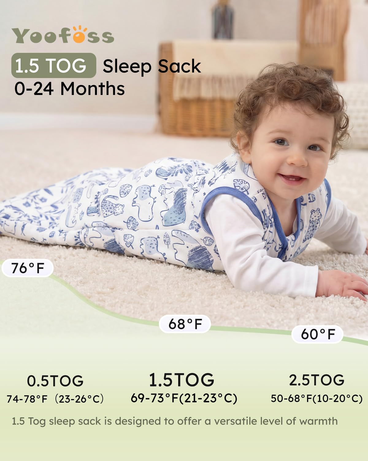 Yoofoss Baby Sleep Sack - 1.5 Tog Wearable Blanket for 6-12 Months | 100% Organic Cotton, Warm & Comfy