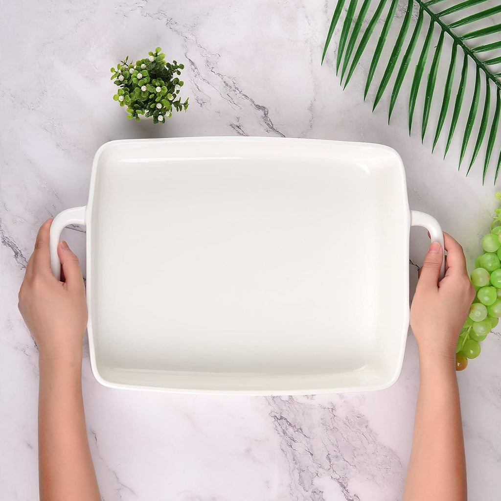 9 x 13 Ceramic Baking Dish by [Brand Name] - Large Lasagna Pan with Double Handles for Easy Cooking - White