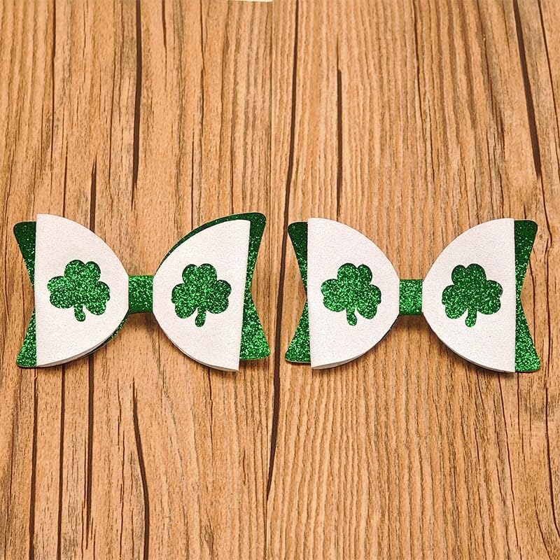 St. Patrick's Day Glitter Shamrock Hair Bows - 2 Pack Green Clover Alligator Clips