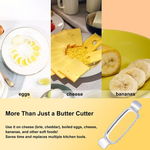Butter Slicer Cutter & Cheese Cutter–Multi-Use Kitchen Tool for Evenly Slicing Butter Blocks, Cheeses, Eggs & Soft Fruits–Non-Stick，Compact & Portable for Home, BBQ, Camping（1 PACK)
