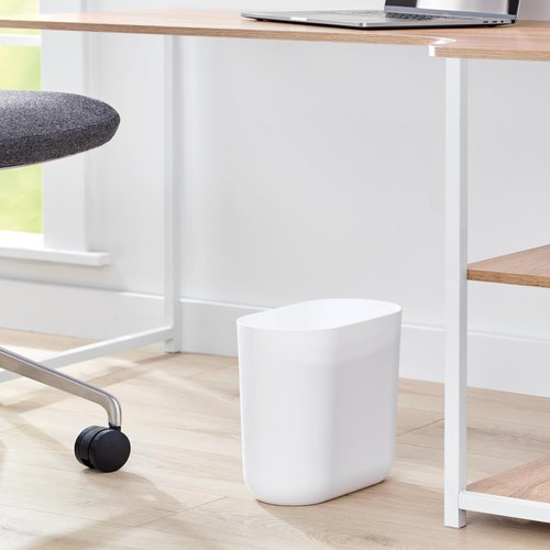 iDesign Small Slim Plastic Bathroom Trash Can, Garbage Can for Bedroom, Office, Desk, Dorm, White