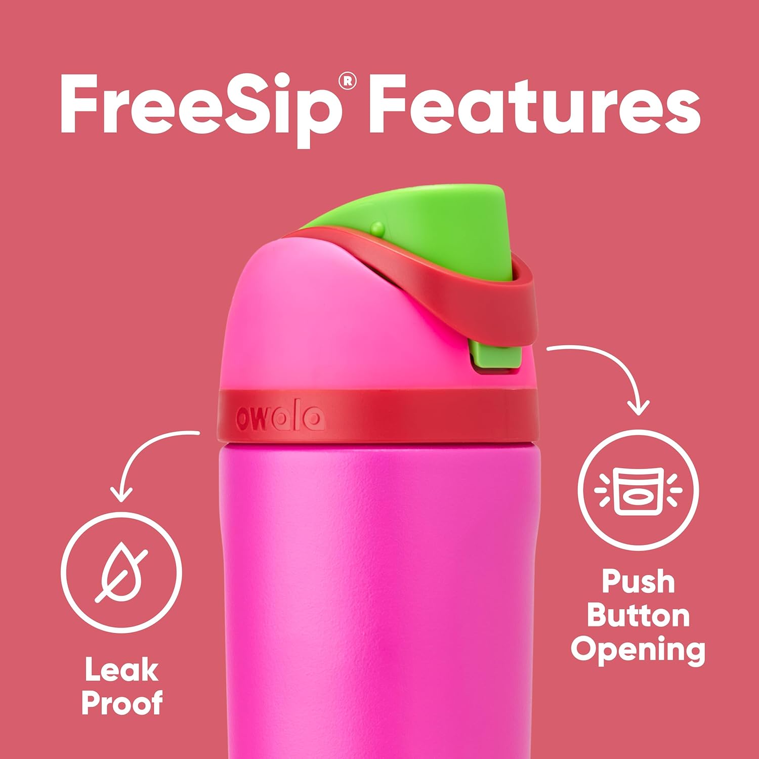 Owala Kids FreeSip Insulated Stainless Steel Water Bottle - BPA-Free, 16 oz, All the Berries - Perfect for Travel