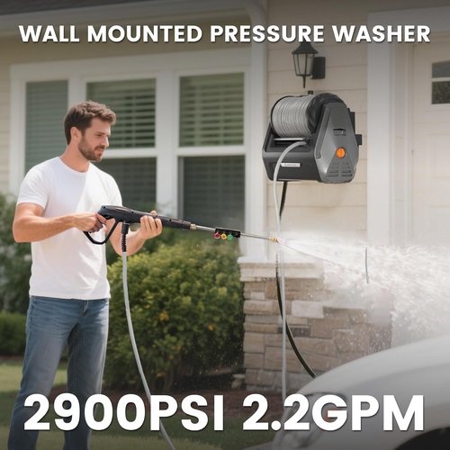 Giraffe Tools Grandfalls Electric Pressure Washer - 2900 PSI, 100ft Hose, Automatic Rewind, Dark Silver