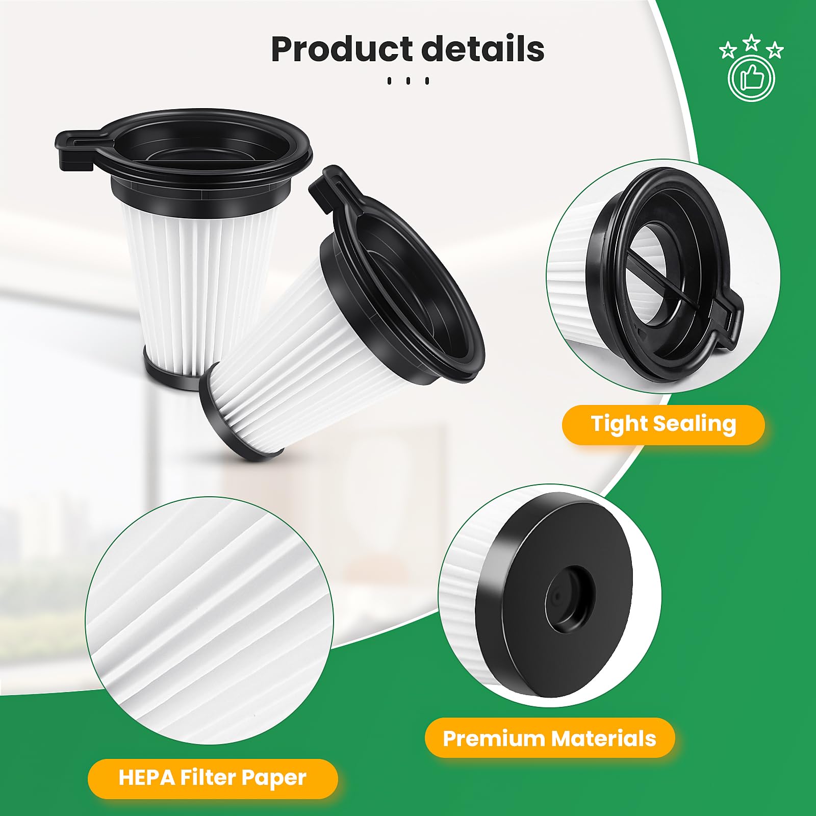 4 Pack Replacement Filters for Wyze Cordless Vacuum Cleaner, Removable and Washable Filter Accessories Set with 1 Cleaning Brush