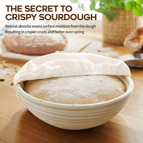 Dimpola Banneton Proofing Basket - Handmade Natural Rattan Round Dough Rising Basket Set for Artisan Breads