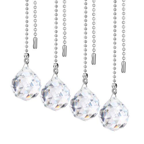 Patelai 4 Pcs Fan Pull Chain Extension Decorative Ornaments Clear Crystal Ceiling Fan Light Chain Extension Crystal Connector Ornaments with 50 cm Length for Light(Circularity)