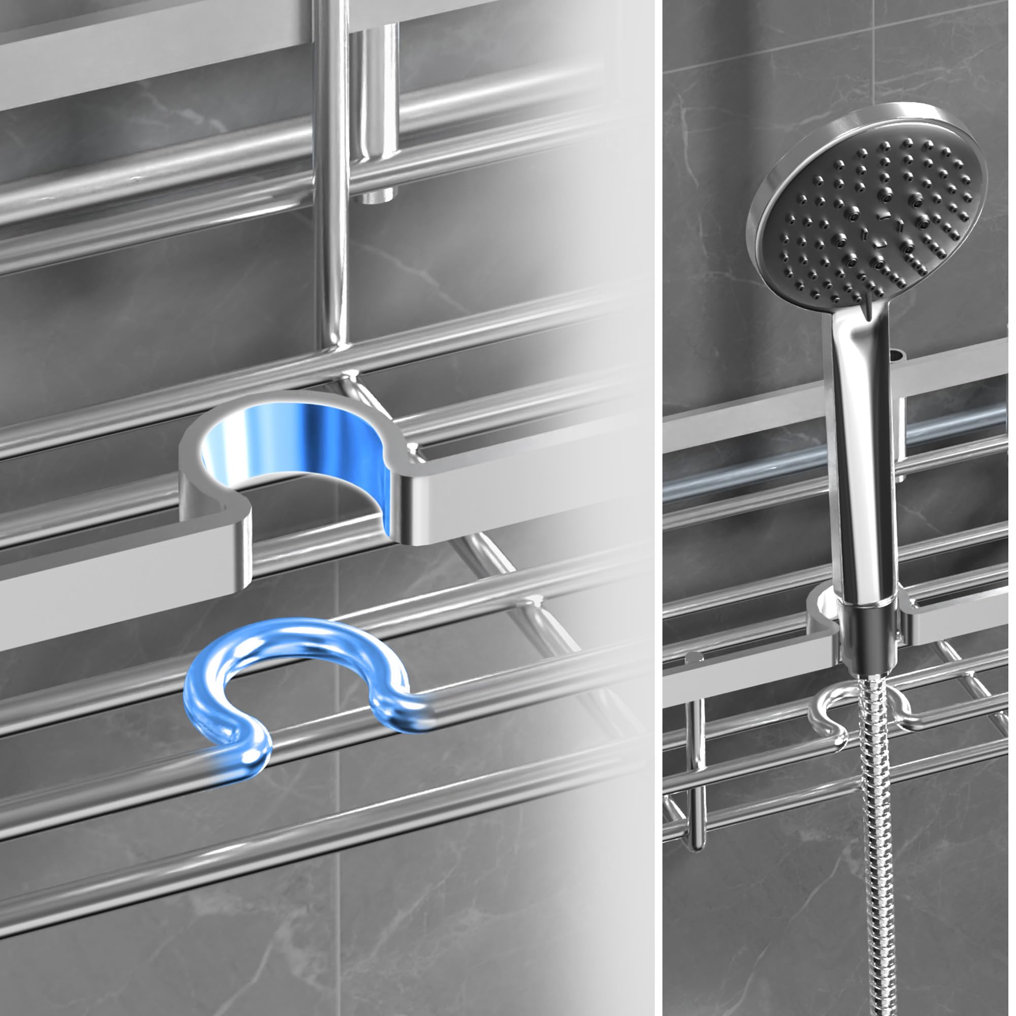 KEGII Hanging Shower Organizer - Shower Rack Hanging Rustproof, Shower Chair Caddy with Shower Head Holder for Post-Surgery Patient/Elderly User, Hanging Shower Basket on Bath Seat