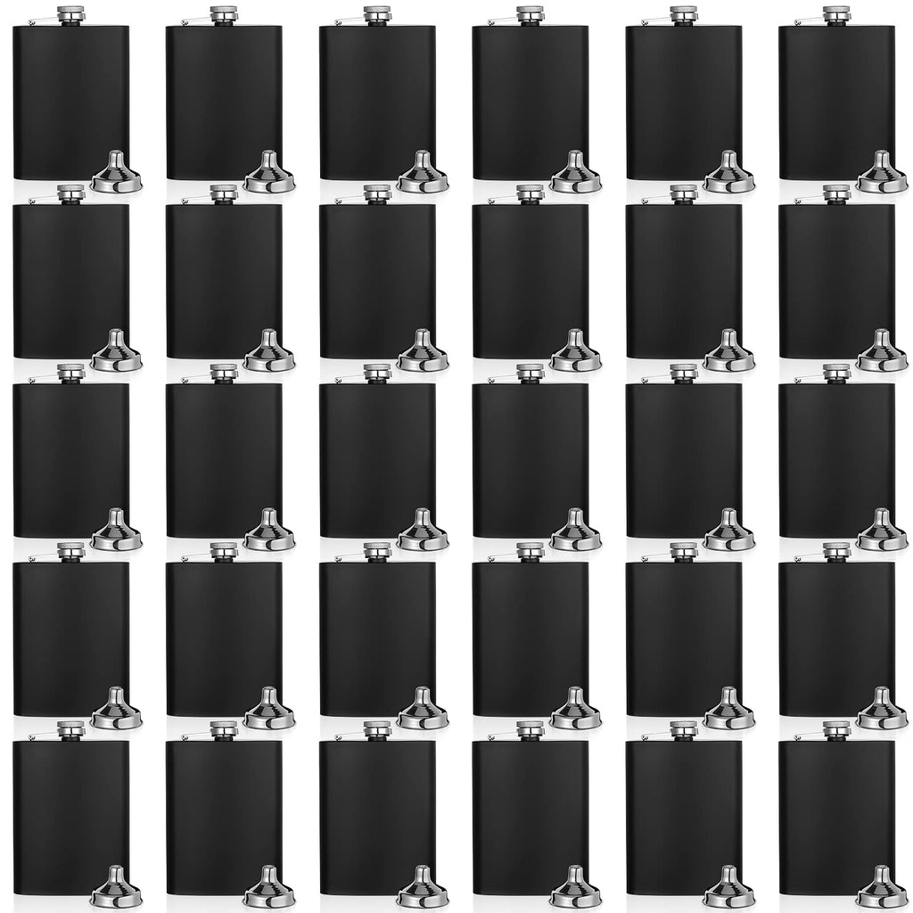 Hoolerry 30 Pack Hip Flasks for Liquor,Stainless Steel Whiskey Flask Set with Funnels Pocket Bulk for Groomsmen Gifts, Bridesmaids, Bachelor Party, Wedding Favor Supplies(8 oz,Matte Black)