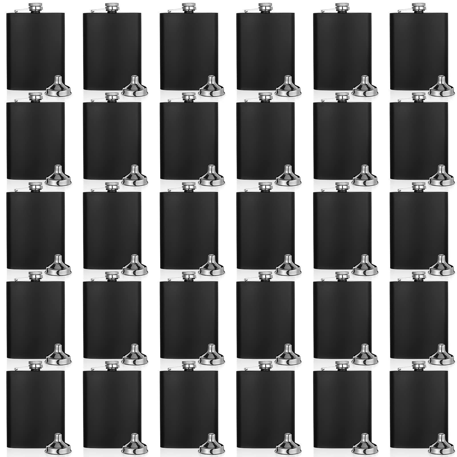 Hoolerry 30 Pack Hip Flasks for Liquor,Stainless Steel Whiskey Flask Set with Funnels Pocket Bulk for Groomsmen Gifts, Bridesmaids, Bachelor Party, Wedding Favor Supplies(8 oz,Matte Black)