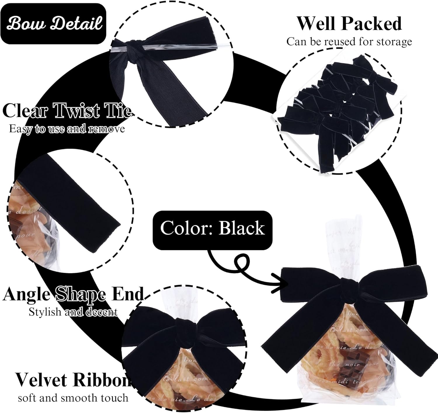 Velvet Bows 12 PCS - Premade Christmas Bows for Trees, Wreaths & Gift Wrapping | Elegant Black Design