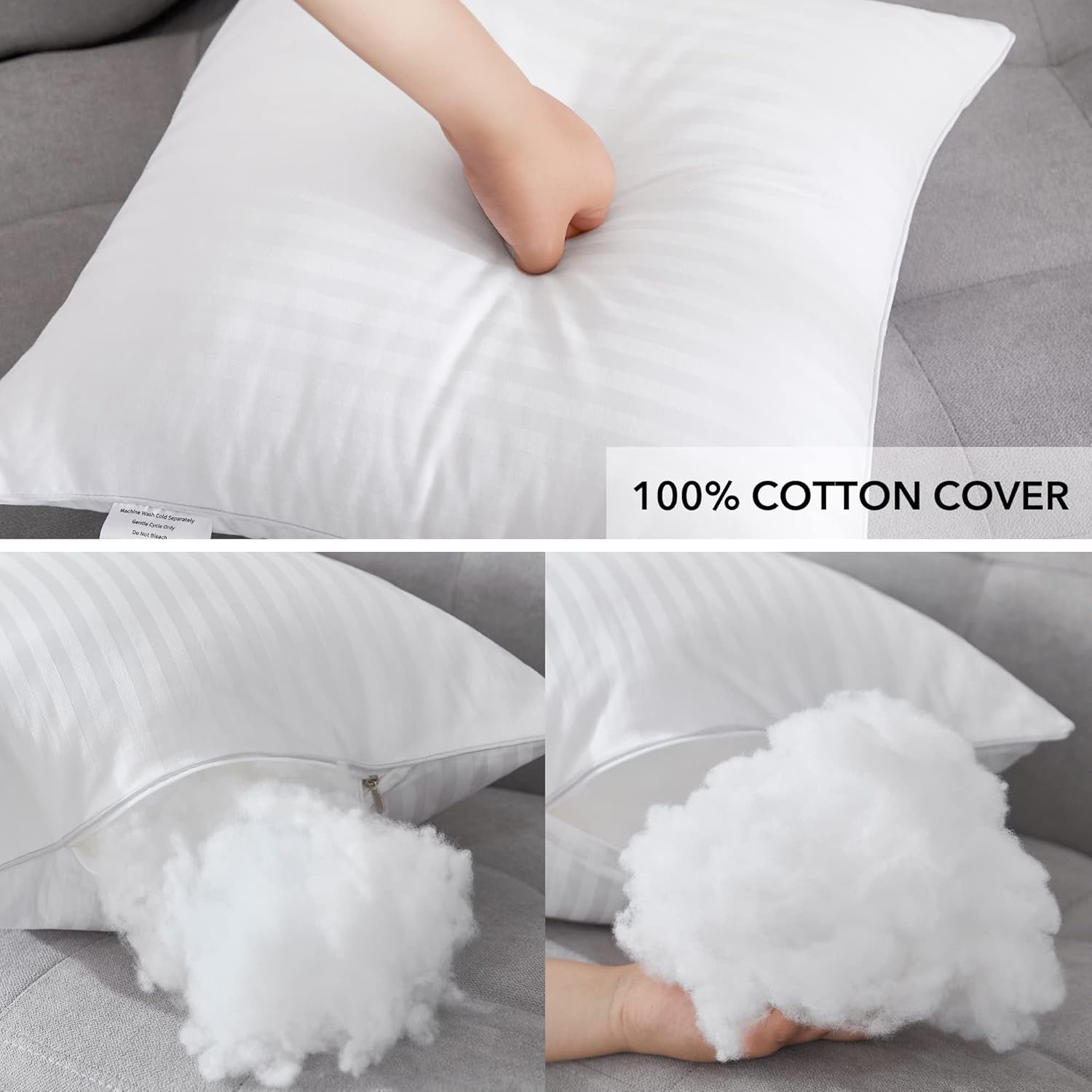 Oubonun Throw Pillow Inserts - Firm & Fluffy Decorative Cushions for Couch & Bed | 18x18 Inches, White, Pack of 2