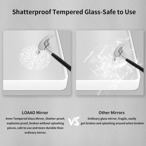 LOAAO White Metal Framed Bathroom Mirror - Large 72x36 Inch Rounded Rectangle | Anti-Rust Tempered Glass