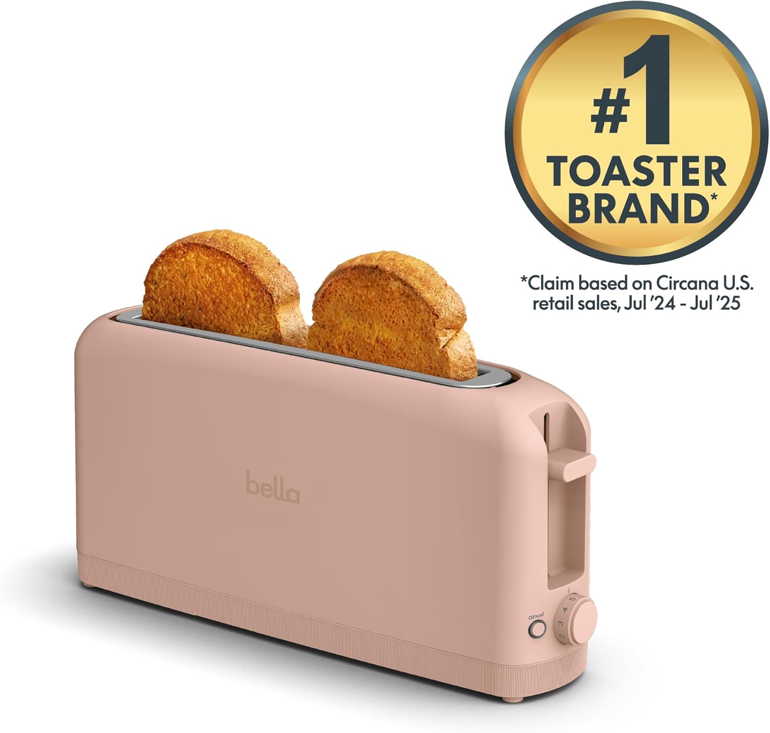 Bella 2 Slice Slim Toaster - 10” Long Slot with 6 Shade Settings, Reheat & Cancel Functions, Blossom Color
