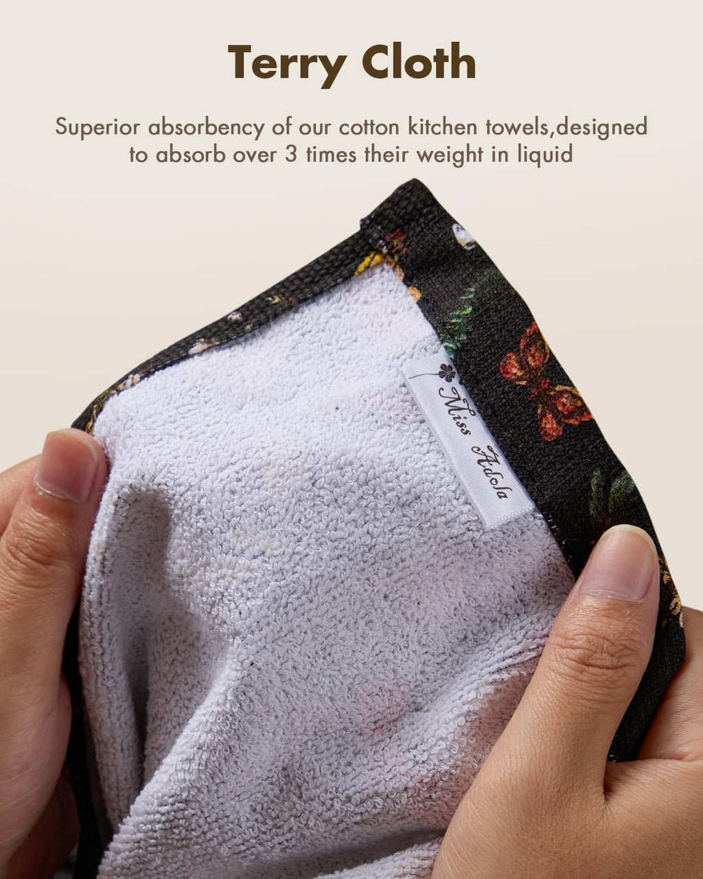 Miss Adola Cotton Hanging Hand Towels - 2pcs Hand Drying Towels for Kitchen Bathroom with Hanging Loop Cute Decorative Soft Terry Cloth Kitchen Towel with Mushroom Design for Housewarming Gifts