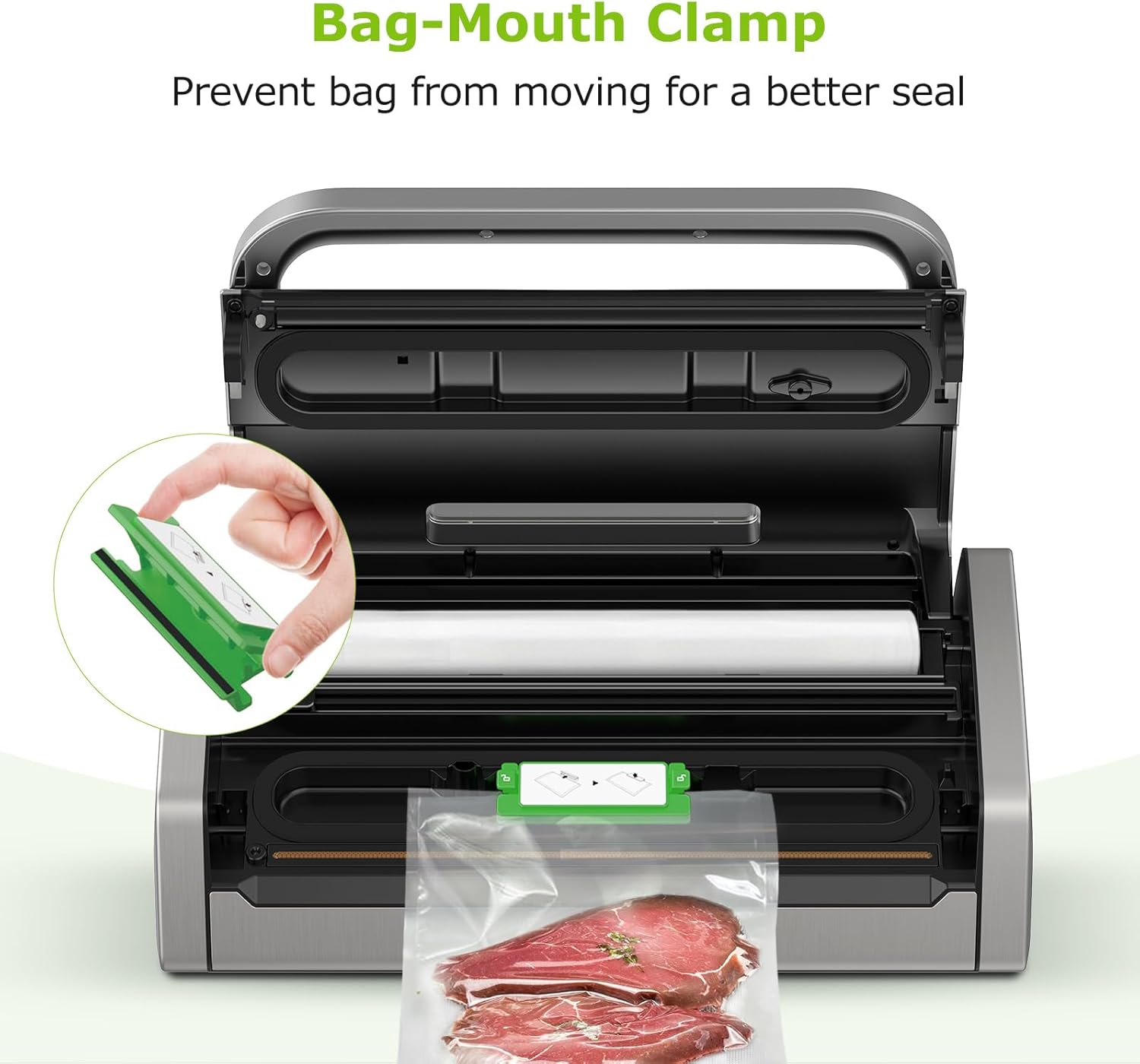 Bonsenkitchen Vacuum Sealer Machine - Powerful Low-Noise Design with Built-In Cutter & Bag Storage | Includes 1 Bag Roll & 10 Bags