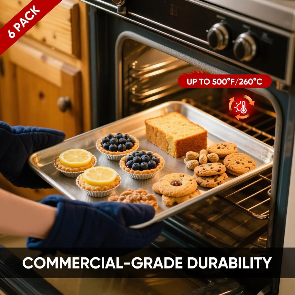 TENUP Aluminum Quarter Sheet Pan Set - 6 Pack Heavy Duty Baking Trays, 13" x 9", Warp-Resistant & Rust-Free