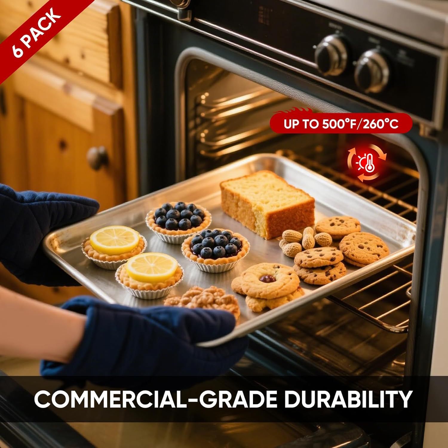 TENUP Aluminum Quarter Sheet Pan Set - 6 Pack Heavy Duty Baking Trays, 13" x 9", Warp-Resistant & Rust-Free