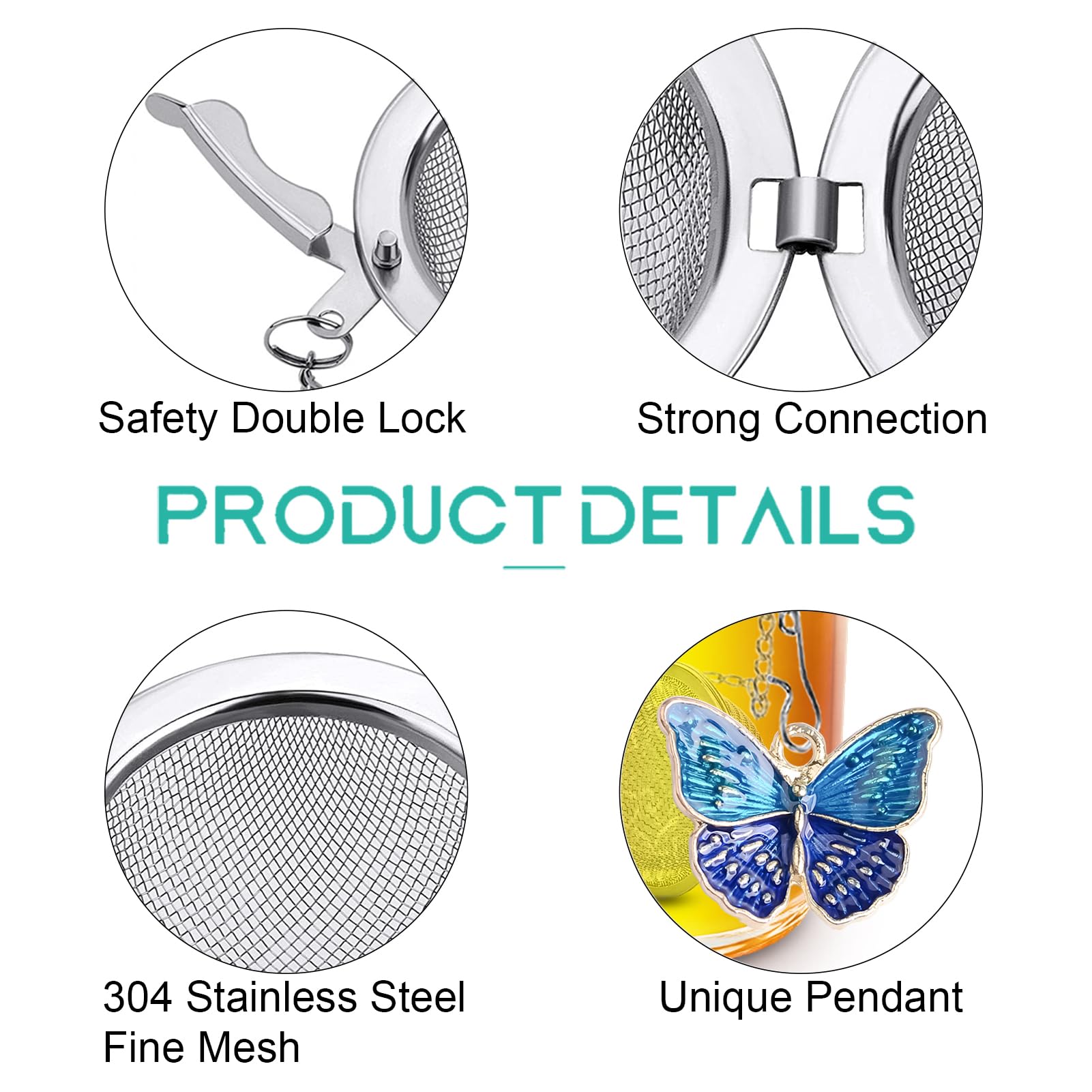 Tea Infuser Set with Dual Butterfly Pendants - NSTaygate Premium Tea Strainers for Loose Tea 304 Stainless Steel Tea Ball