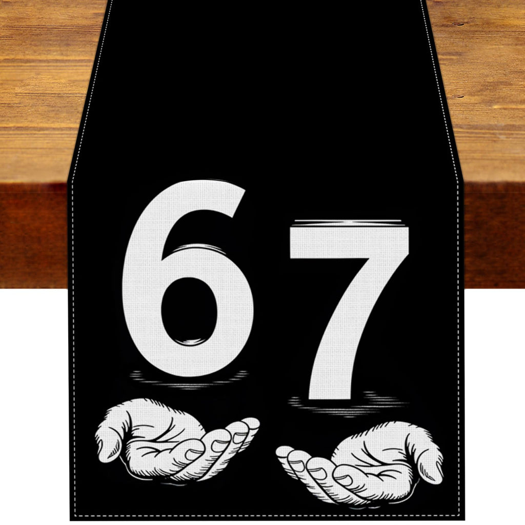 Heyfary Funny 6 7 Birhday Table Runner Six Seven I was 6 Now I‘m 7 Meme Inspirational Brainrot Party Decoration Home Kitchen Table Decor