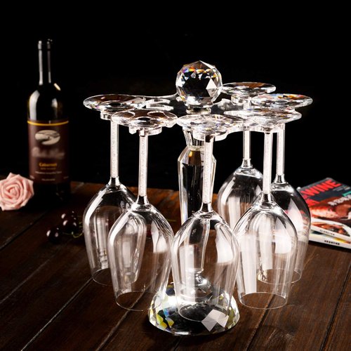 SHTWX Elegant Desktop Crystal Glass Stemware Rack/Rotate 8 Wine Glass Storage Holder Stand Air Drying Rack