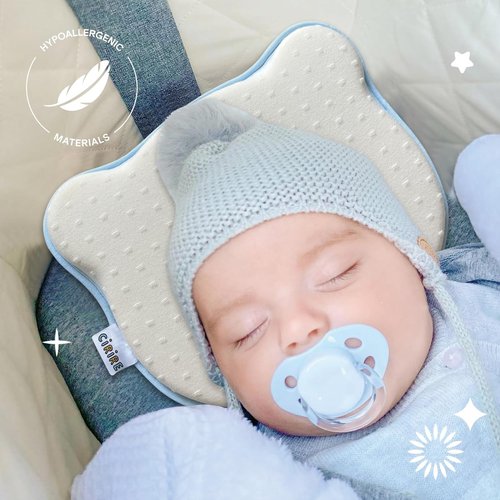 CIRIRE Memory Foam Baby Pillow, Soft Cozy Toddler Pillow Machine-Washable, Head and Neck Support Breathable Anti-Slip Design for Infants for Small Boys and Girls Prevent Flat Head Tummy (Beige)