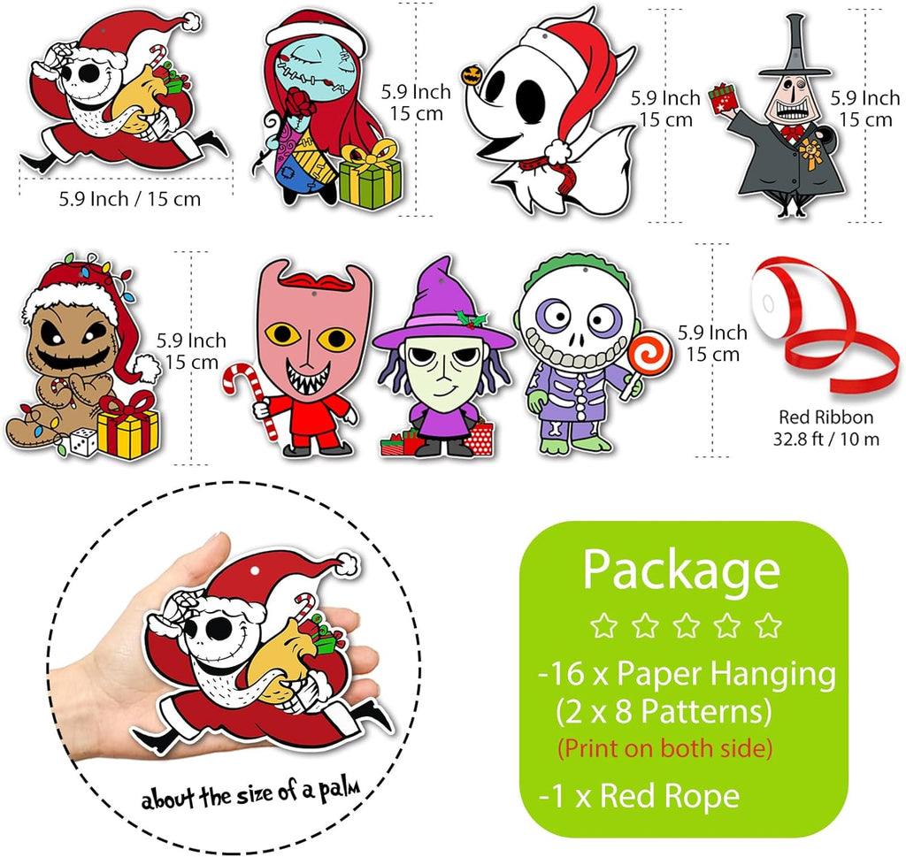 Tivee Christmas Tree Ornaments - 16PCS Jack and Sally Hanging Decorations | Nightmare Before Christmas