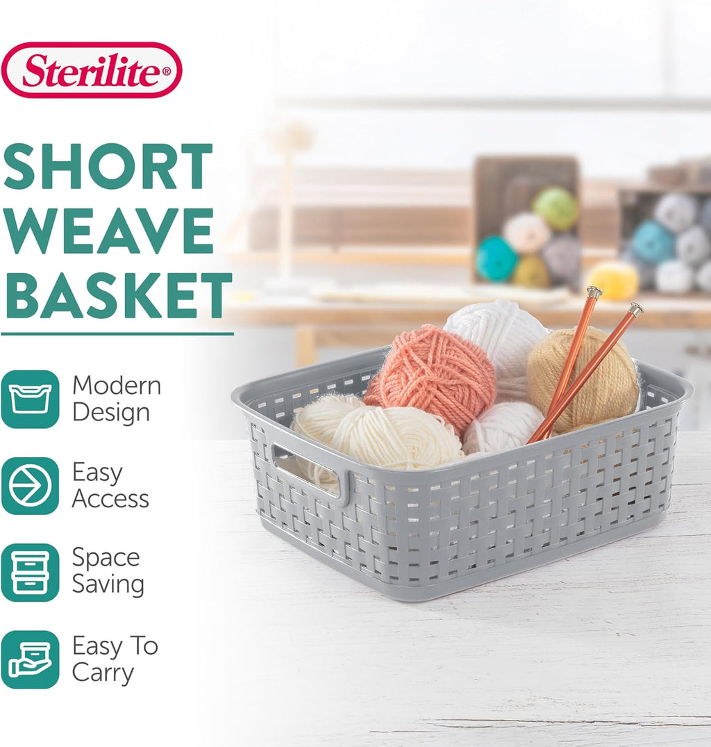 Sterilite Storage Baskets - Stylish Plastic Weave Design for Organizing Crafts & Jewelry | Gray, 6-Pack