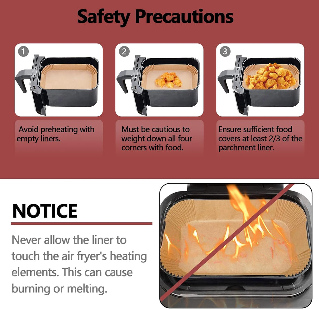 Ninja 200PCS Air Fryer Liners - Non-Stick Unbleached Parchment Paper for Dual Basket | 8.6 x 5.5 Inch